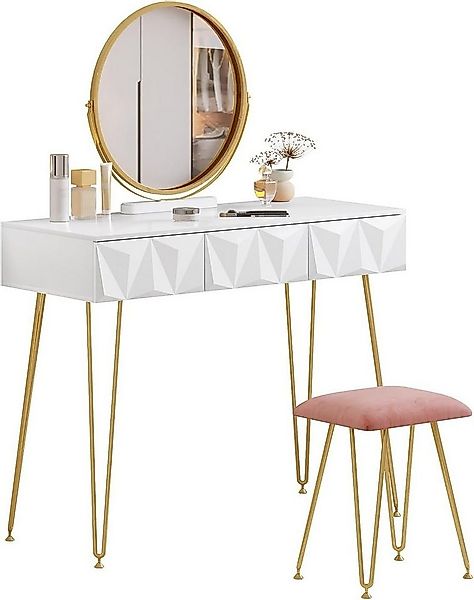 Woltu Schminktisch (1-St), mit Hocker und 360° schwenkbar Schminkspiegel günstig online kaufen
