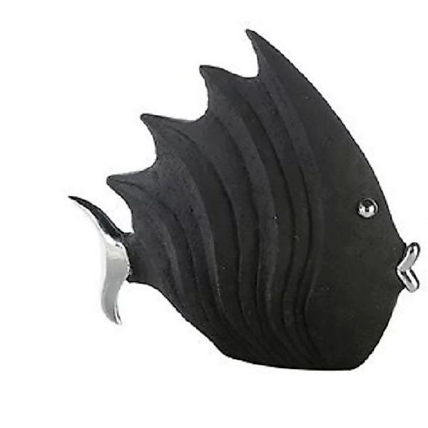 Design-Skulptur Fisch klein  schwarz Steinoptik mit silbernen Augen Mund un günstig online kaufen