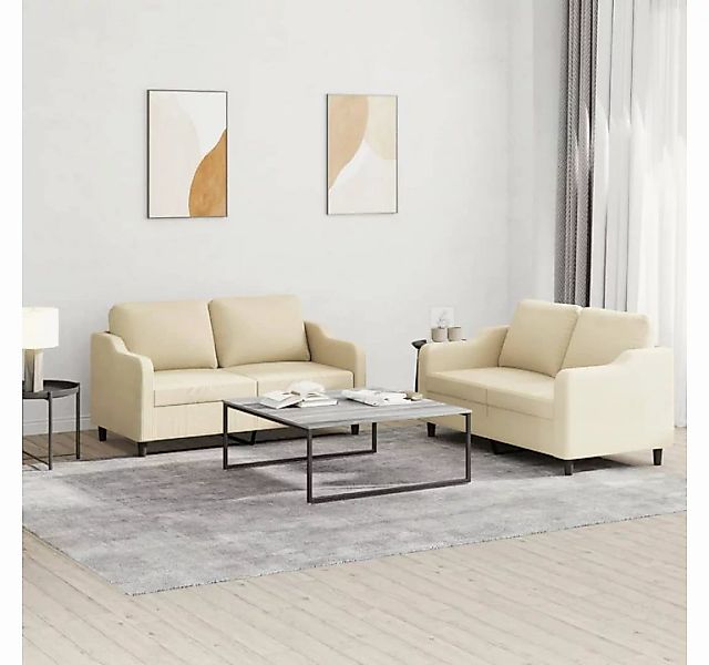 vidaXL Sofa 2-tlg. Sofagarnitur mit Kissen Creme Stoff günstig online kaufen