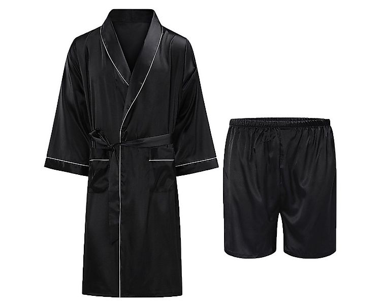 Allthemen Pyjama (3 tlg, mit Gürtel) Satin Bademantel mit Shorts Morgenmant günstig online kaufen
