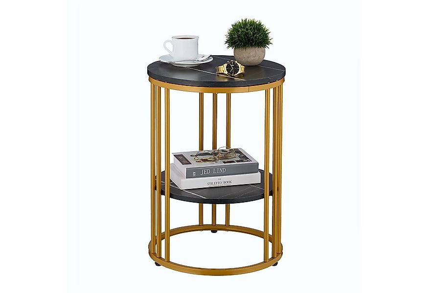 relaxdays Beistelltisch in Marmoroptik, Schwarz-Gold günstig online kaufen