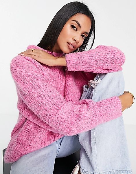 ASOS DESIGN – Gerippter Pullover aus hochwertigem Garn in Rosa günstig online kaufen