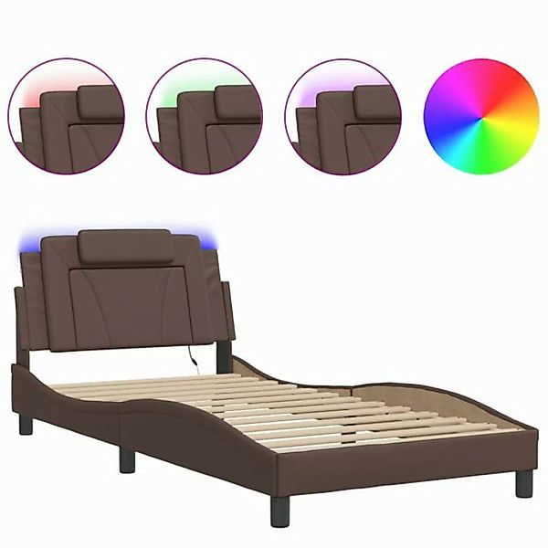 vidaXL Bett Bettgestell mit LED Braun 100x200 cm Kunstleder günstig online kaufen