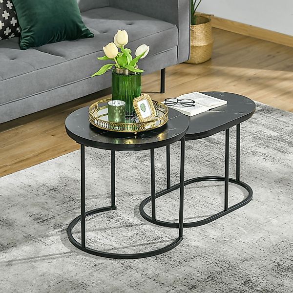 HOMCOM 2er Set Couchtisch rund oval bis 30 kg stapelbar Kaffeetisch aus MDF günstig online kaufen