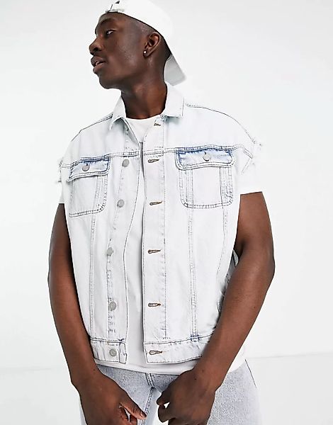 ASOS DESIGN – Oversized Jeans-Gilet in ausgebleichter blauer Waschung günstig online kaufen