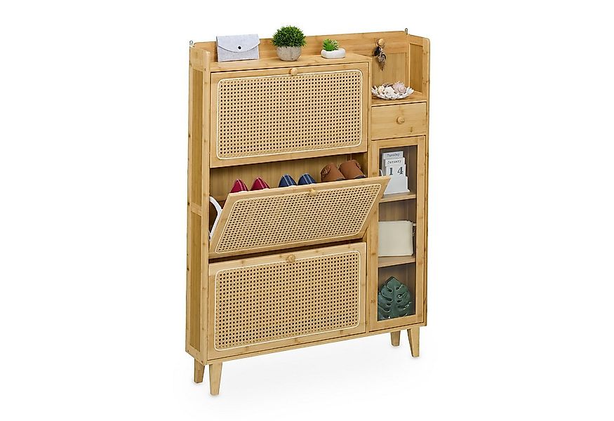 relaxdays Schuhschrank mit Rattanoptik 5 Fäch günstig online kaufen