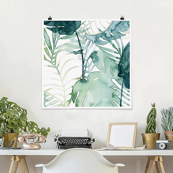 Poster Blumen - Quadrat Palmwedel in Wasserfarbe II günstig online kaufen