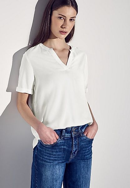 STREET ONE Kurzarmbluse mit geschlitztem Rundhalsausschnitt günstig online kaufen