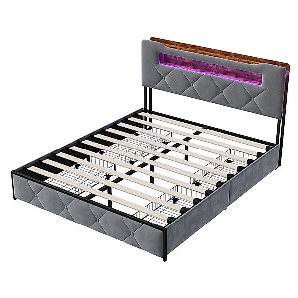 PXloue Bettgestell aus Samt 160x200cm-4 Schubladen-Bett mit Ladefunktion&LE günstig online kaufen