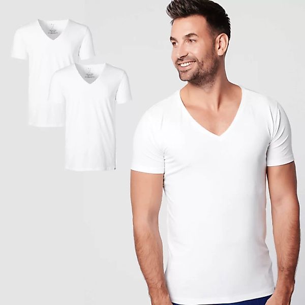 Nachhaltige T-shirt 2-pack / Herren / Tief V-neck / Weiß günstig online kaufen