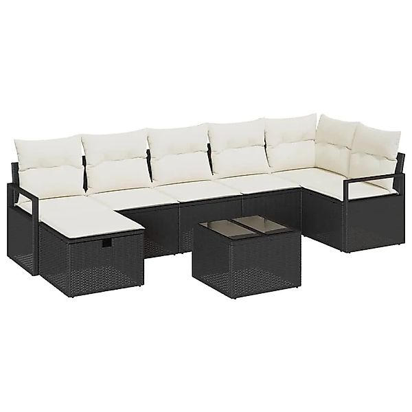 vidaXL Sofa Set mit Kissen 8-Tlg Schwarz und Creme Poly-Rattan 3359206 günstig online kaufen
