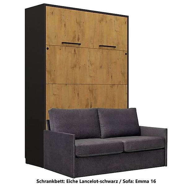 QMM TraumMöbel Schrankbett Wandbett GN140x200 eiche lancelot-schwarz mit LE günstig online kaufen