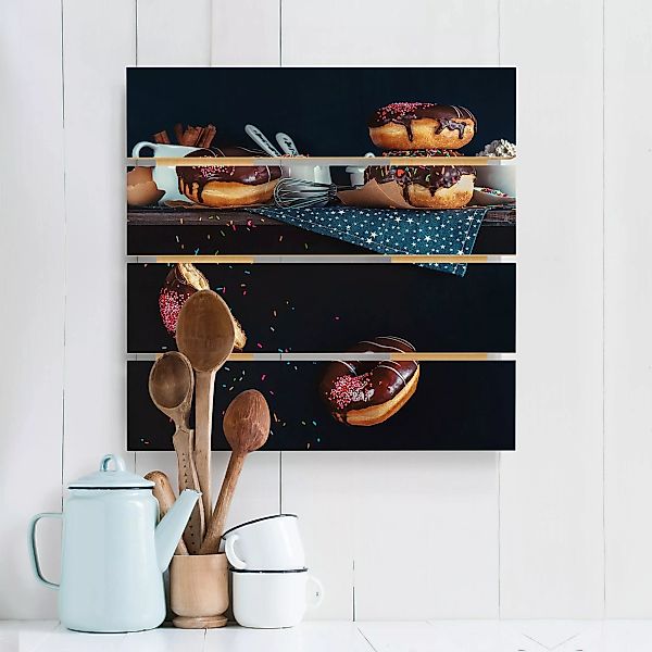 Holzbild Plankenoptik Küche - Quadrat Donuts vom Küchenregal günstig online kaufen