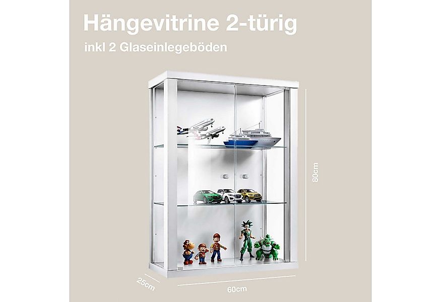 K-Möbel Hängevitrine C1012 (Glasvitrine (80x60x25 cm) mit 2 Glastüren) Glas günstig online kaufen