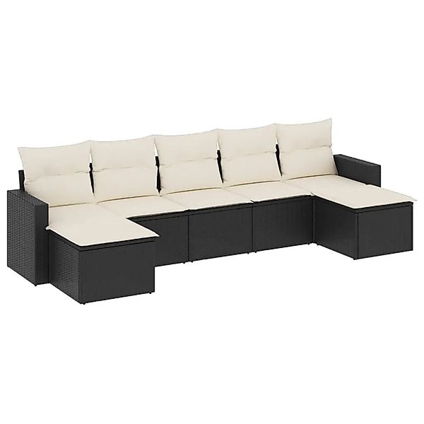 vidaXL 7-Tlg Garten-Sofagarnitur mit Kissen Schwarz Poly Rattan 3251673 günstig online kaufen