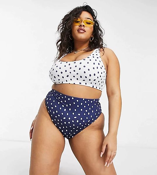 ASOS DESIGN Curve – Mix and Match – Gepunktete Bikinihose aus recyceltem Ma günstig online kaufen