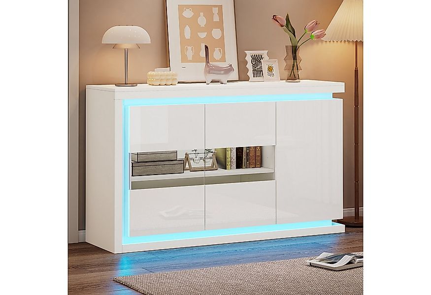 Merax Sideboard hochglanz Weiß Buffetschrank mit LED- Beleuchtung (1 St), K günstig online kaufen