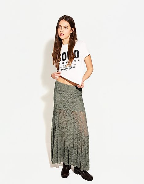 Bershka Midirock Mit Spitzenkante Damen L Khaki günstig online kaufen