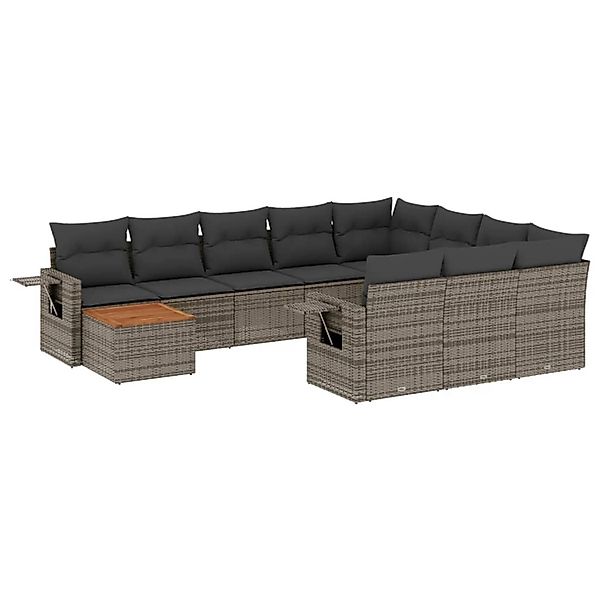 vidaXL 11-Tlg Garten-Sofagarnitur mit Kissen Grau Poly Rattan 3257082 günstig online kaufen
