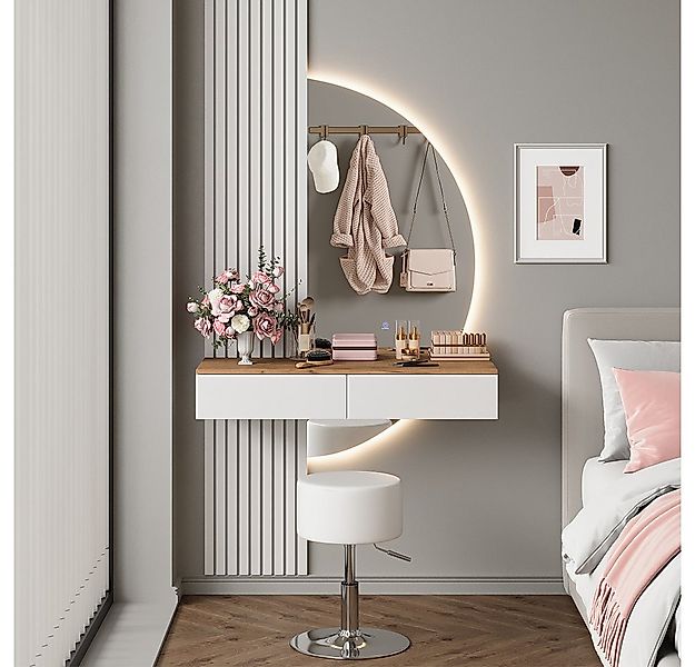 Vicco Schminktisch Melina, Weiß/Eiche, 100 cm mit LED-Spiegel und Hocker (2 günstig online kaufen