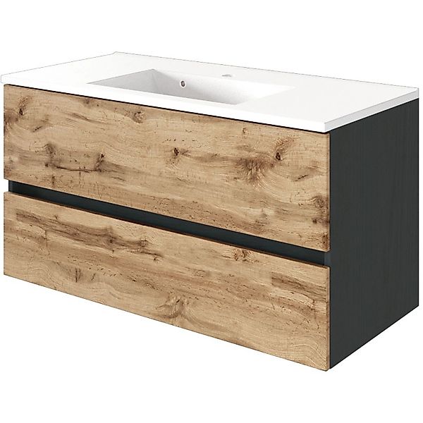Held Möbel Einzelwaschtisch Bari 100 cm Eiche Natur Matt mit Softclose günstig online kaufen