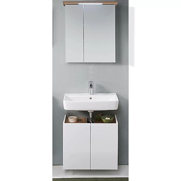 Badezimmer Waschplatz Set mit LED Beleuchtung in weiß Glanz mit Riviera Eic günstig online kaufen