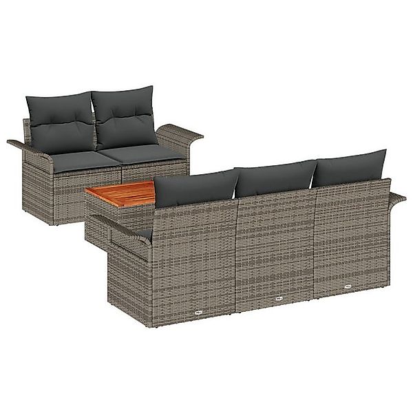 vidaXL Loungesofa 6-tlg. Garten-Sofagarnitur mit Kissen Grau Poly Rattan, 6 günstig online kaufen