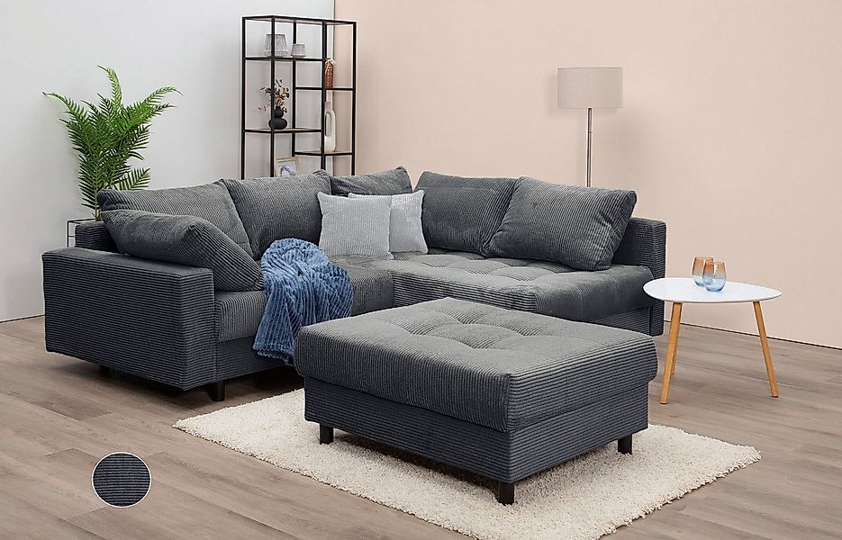 COLLECTION AB Ecksofa Toni L-Form, B: 215 cm, mit Hocker & 2 Zierkissen, Fe günstig online kaufen