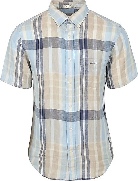 Gant Short Sleeve Hemd Leinen Karos Blau  - Größe M günstig online kaufen