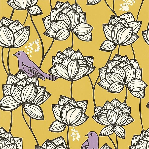 Bricoflor Vogel Tapete in Senf Gelb Skandinavische Blumentapete mit Kolibri günstig online kaufen