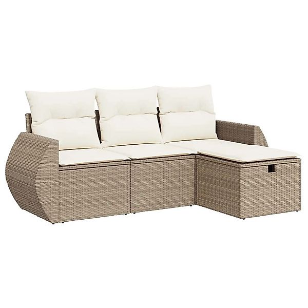 vidaXL 4-Tlg Garten-Sofagarnitur mit Kissen Beige Poly Rattan 3325554 günstig online kaufen
