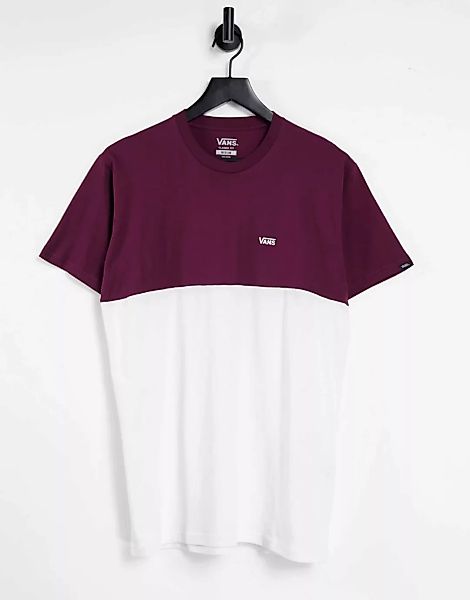 Vans – T-Shirt im Blockfarbendesign in Weiß/Burgunderrot günstig online kaufen