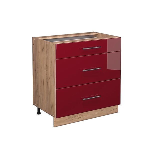 Vicco Küchenunterschrank Fame-Line Bordeaux Hochglanz/Goldkraft Eiche 80 cm günstig online kaufen