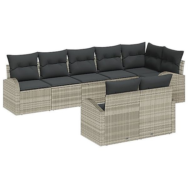 vidaXL Loungesofa 8-tlg. Garten-Sofagarnitur mit Kissen Hellgrau Poly Ratta günstig online kaufen