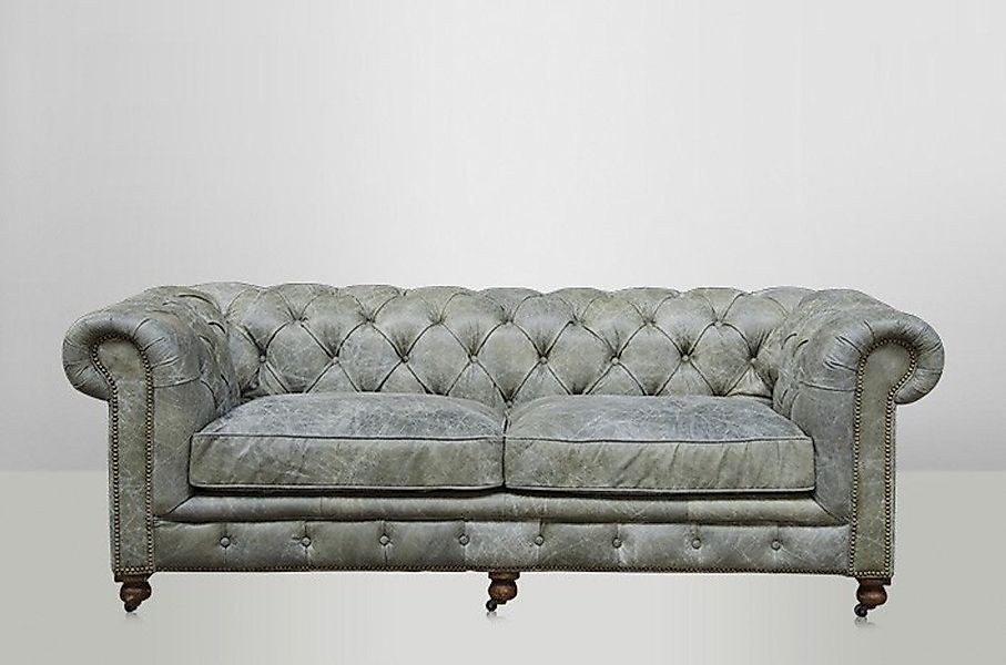 Casa Padrino Chesterfield-Sofa Chesterfield Luxus Echt Leder Sofa 2.5 Seate günstig online kaufen