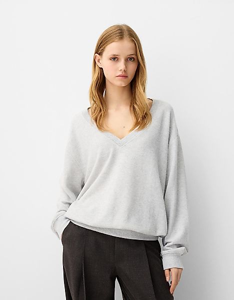 Bershka Soft-Touch-Pullover Im Oversize-Fit Mit V-Ausschnitt Damen Xs Grau günstig online kaufen