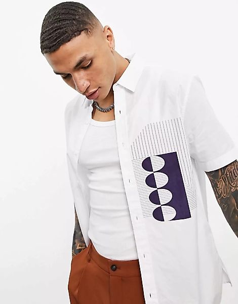 Topman – Legeres Hemd in Weiß mit geometrischem Print günstig online kaufen