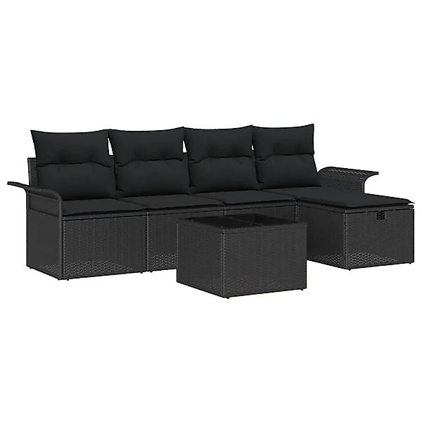 vidaXL Gartensofa-Set mit Kissen 6 Stk Schwarz Poly-Rattan 3358872 günstig online kaufen
