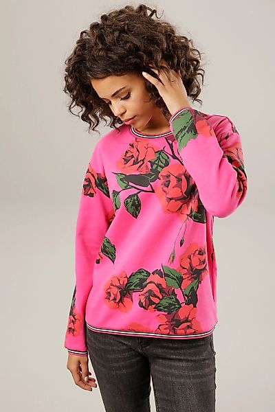 Aniston CASUAL Sweatshirt, mit farbenfrohem Rosendruck günstig online kaufen