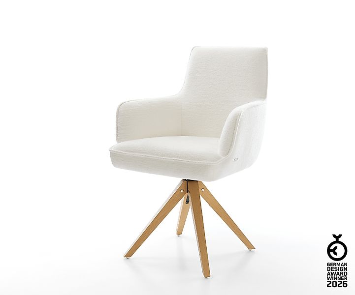 Drehstuhl Heira-Flex mit Armlehnen Bouclé Soft Beige Holzgestell kantig Nat günstig online kaufen