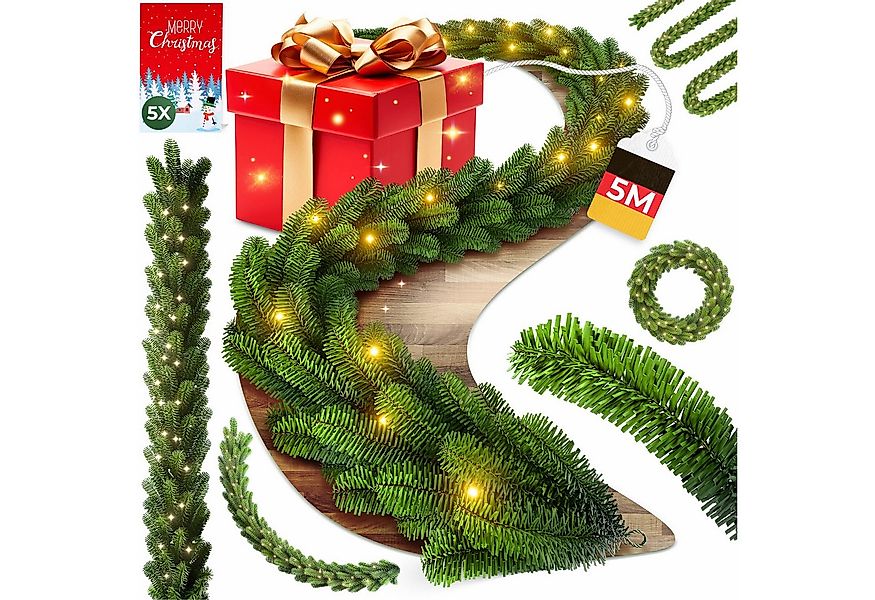 Kunstgirlande Weihnachtsgirlande LED Girlande 5m inkl. 5x Grüßkarten, KESSE günstig online kaufen