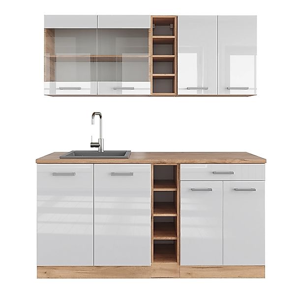 Vicco R-Line Singleküche Weiß Hochglanz/Goldkraft Eiche 160 cm AP Eiche günstig online kaufen