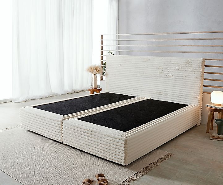Boxspringgestell Dream-Well Plüsch-Cord Beige 200x200 cm günstig online kaufen