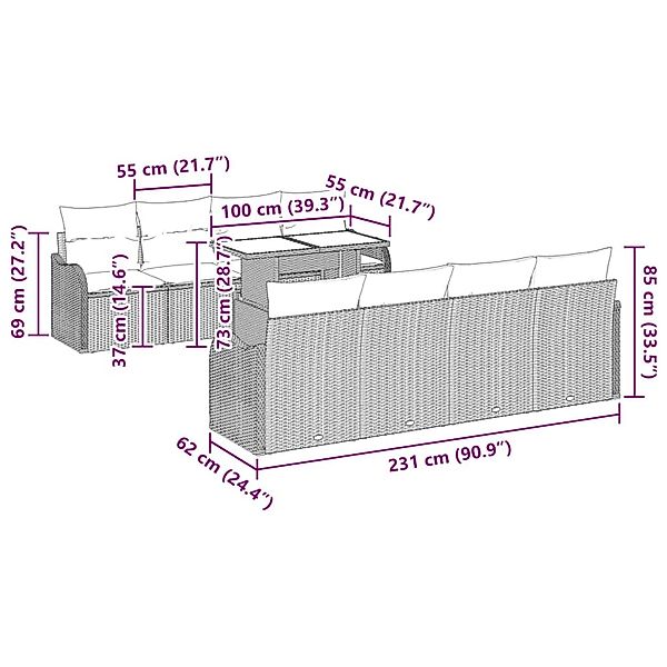 vidaXL Garten-Sofa-Set mit Kissen 7-Tlg Beige Poly Rattan 3348427 günstig online kaufen