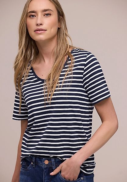STREET ONE Kurzarmshirt "Style Gerda" im Streifen-Look und mit Rundhals günstig online kaufen