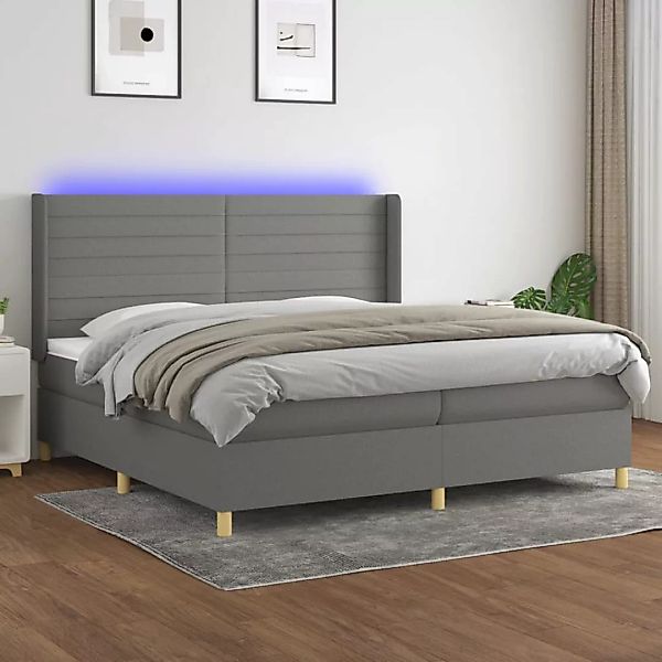 Vidaxl Boxspringbett Mit Matratze & Led Dunkelgrau 200x200 Cm Stoff günstig online kaufen