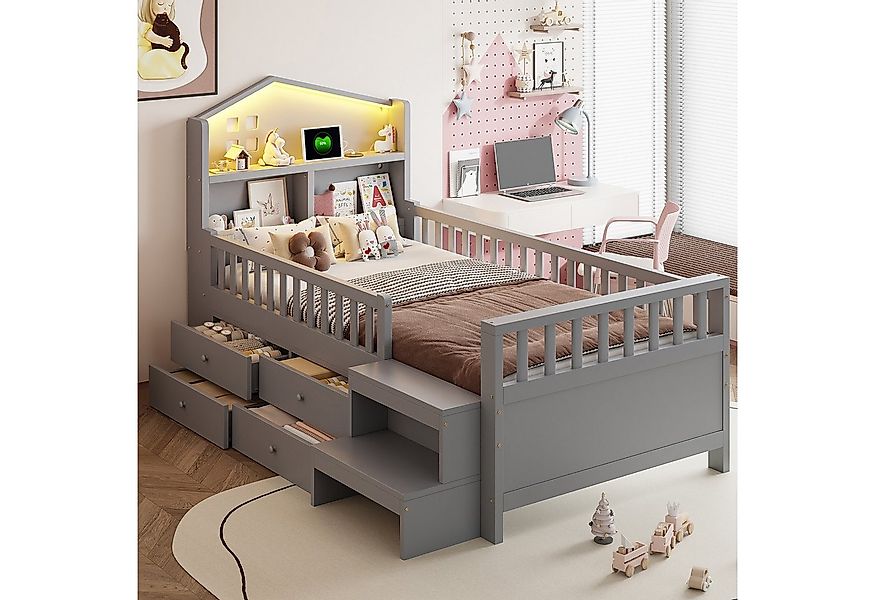 REDOM Kinderbett mit Sicherheitsgitter, vier Schubladen & LED-Beleuchtung ( günstig online kaufen