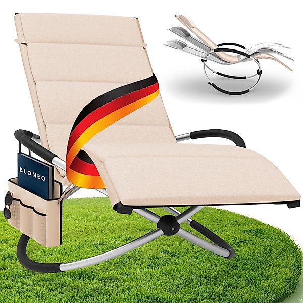 Relax-Schaukelliege inkl. Seitentasche Grau-kariert + Auflage Creme günstig online kaufen