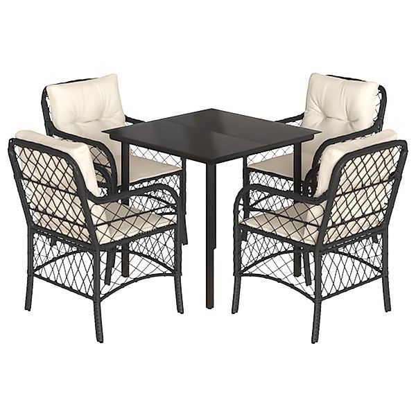 vidaXL 5-Tlg Garten-Essgruppe mit Kissen Schwarz Poly Rattan 3212090 günstig online kaufen