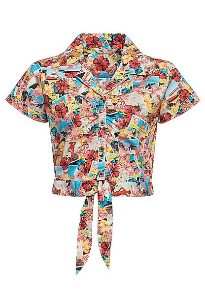 QueenKerosin Kurzarmbluse Beaches mit Bindeband am Saum günstig online kaufen